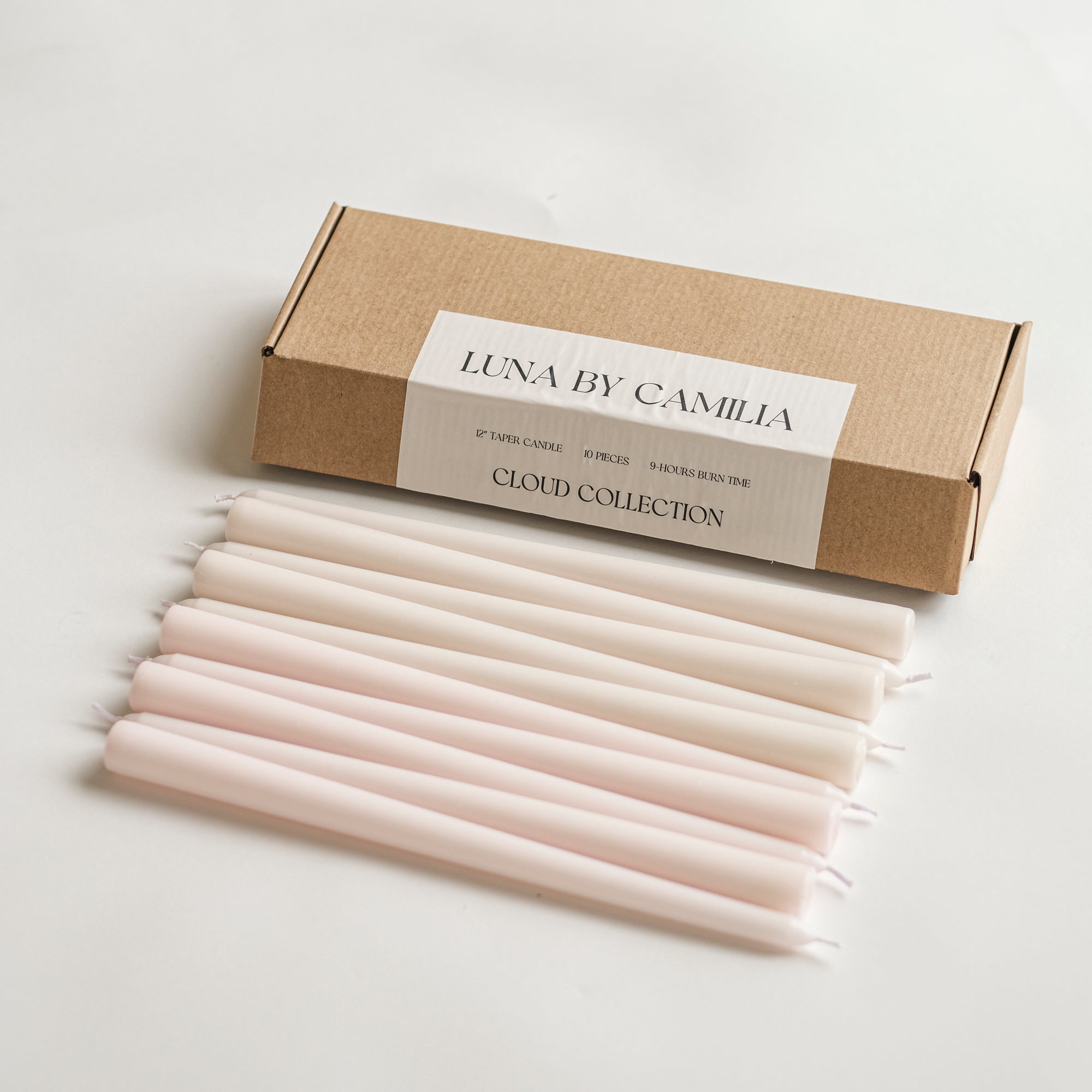 Luna by Camilia 12 inch Taper Candles 10 Pieces/Pack