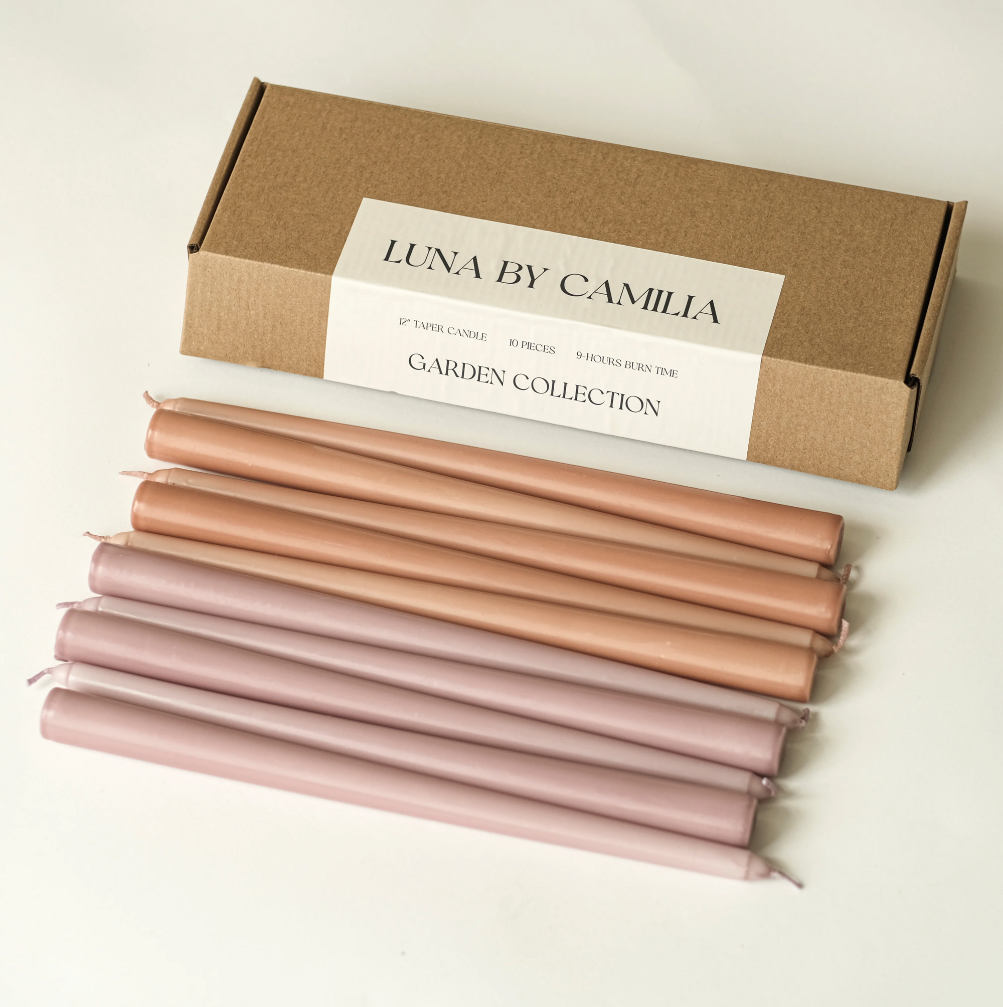 Luna by Camilia 12 inch Taper Candles 10 Pieces/Pack