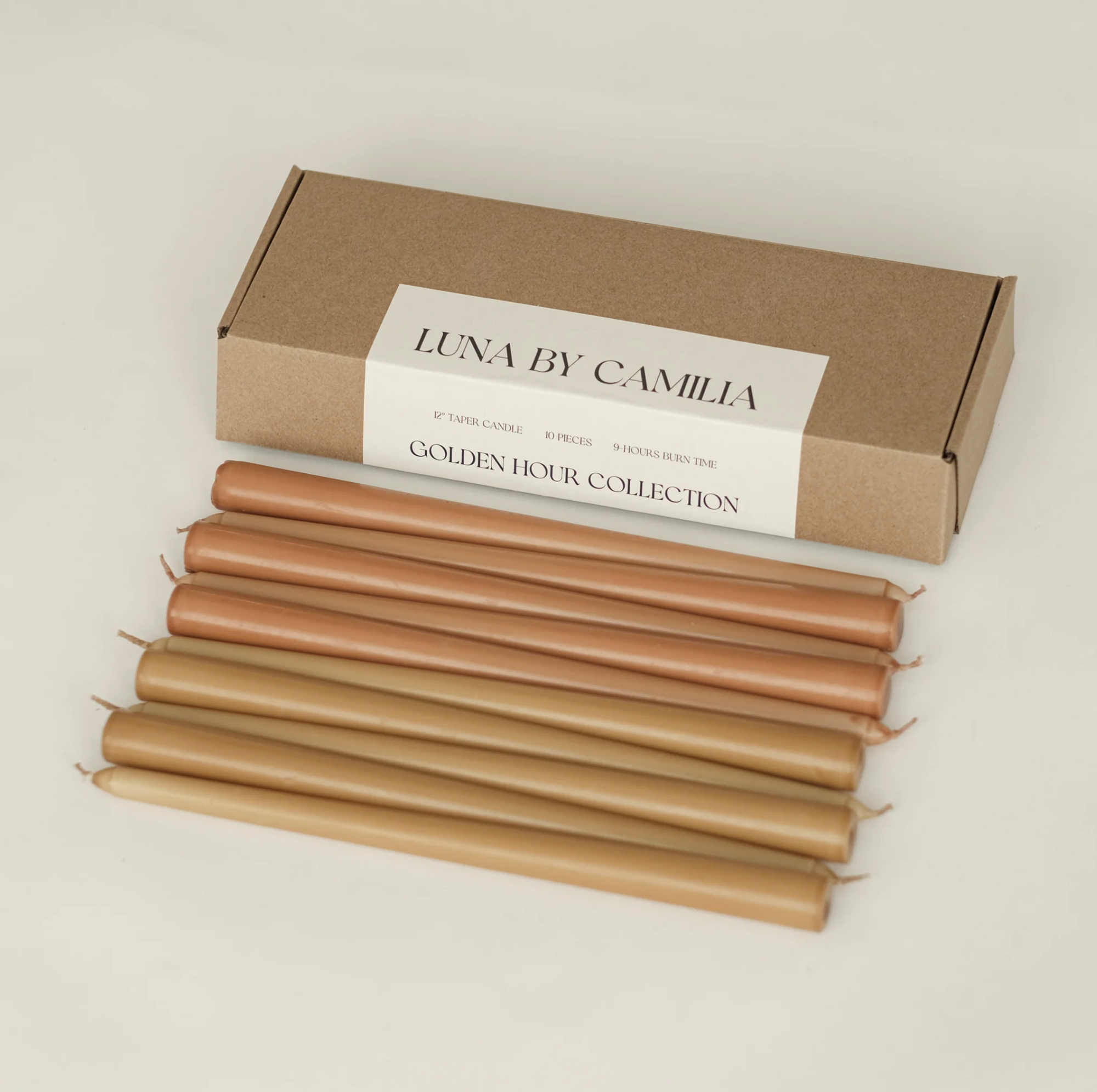 Luna by Camilia 12 inch Taper Candles 10 Pieces/Pack